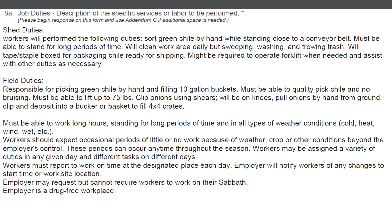 FLC job duties example