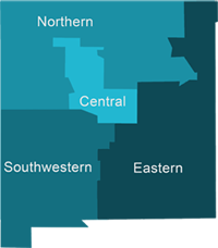 Map of New Mexico showing regional apprenticeship service areas